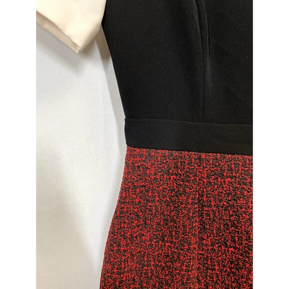 JASON WU COLLECTIVE Jacquard Color Block Scuba Sheath Dress Red Black 2 $370 - Picture 7 of 13